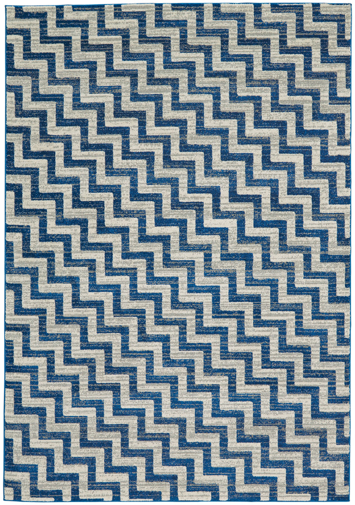 Brixton Modern Chevron Blue Ivory Gray Area Rug (8' x 11')