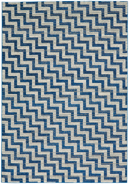 Brixton Modern Chevron Blue Ivory Gray Area Rug (2'10" x 7'10")