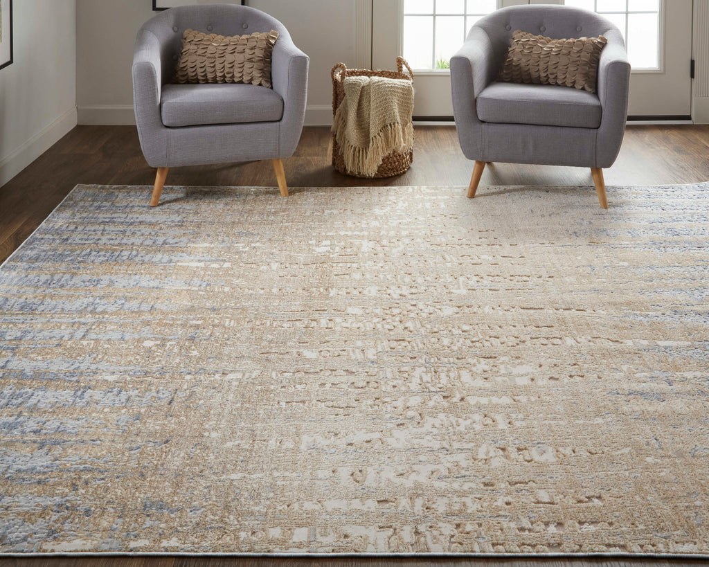 Laina Transitional Gradient Ombre Tan Brown Blue Area Rug (12' x 15')