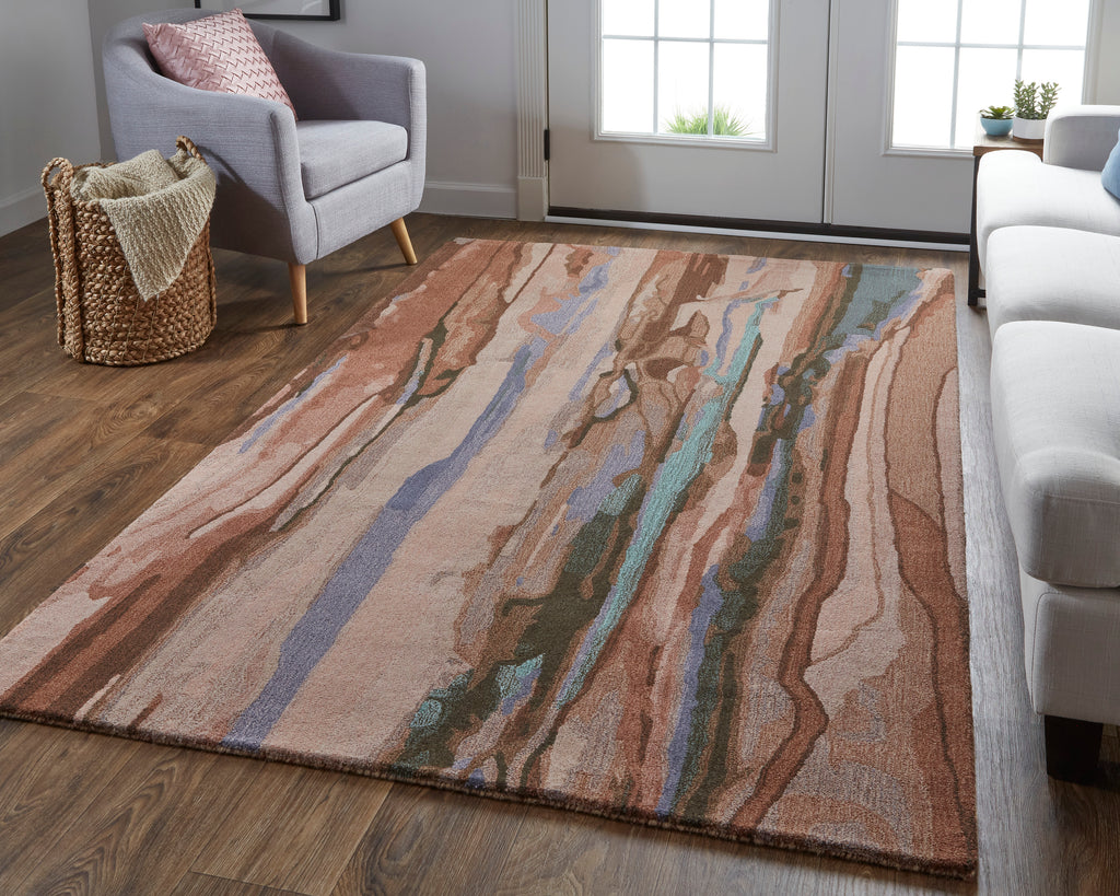 Amira Transitional Abstract Red Pink Blue Area Rug (8' x 10')