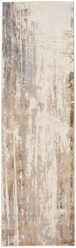 Parker Transitional Abstract Tan Ivory Gray Area Rug (2'6" x 8')