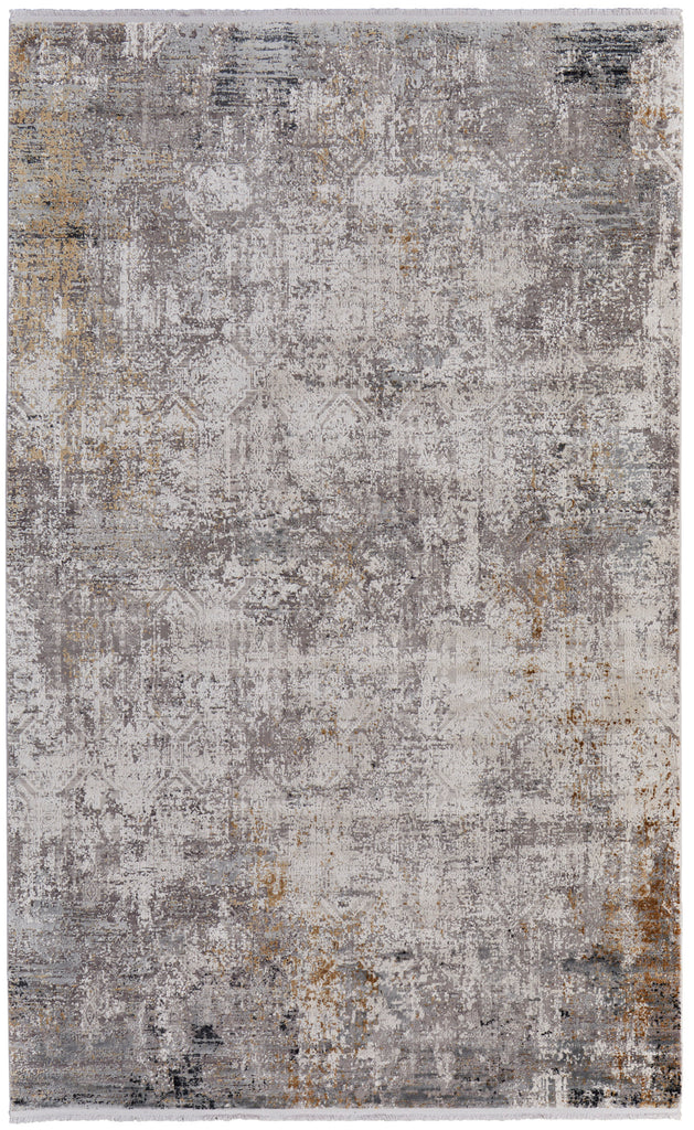 Cadiz Modern Abstract Ivory Taupe Gray Area Rug (6'6" x 9'6")