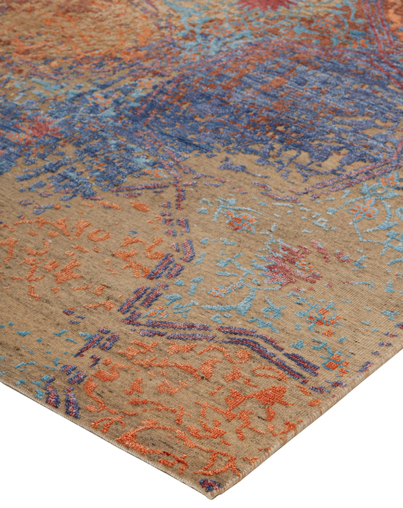 Lanister Modern Geometric Orange Gold Blue Area Rug (9'6" x 13'6")