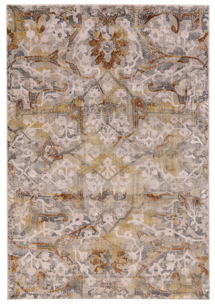 Cannes Transitional Trellis Lattice Gray Yellow Ivory Area Rug (1'8" x 2'10")