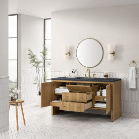 Hudson 60" Single Vanity, Light Natural Oak with 3 cms Charcoal Soapstone Top