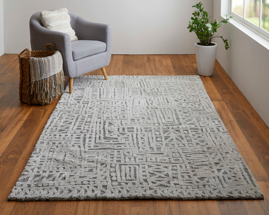 Colton Modern Abstract Gray Silver Area Rug (2' x 3')