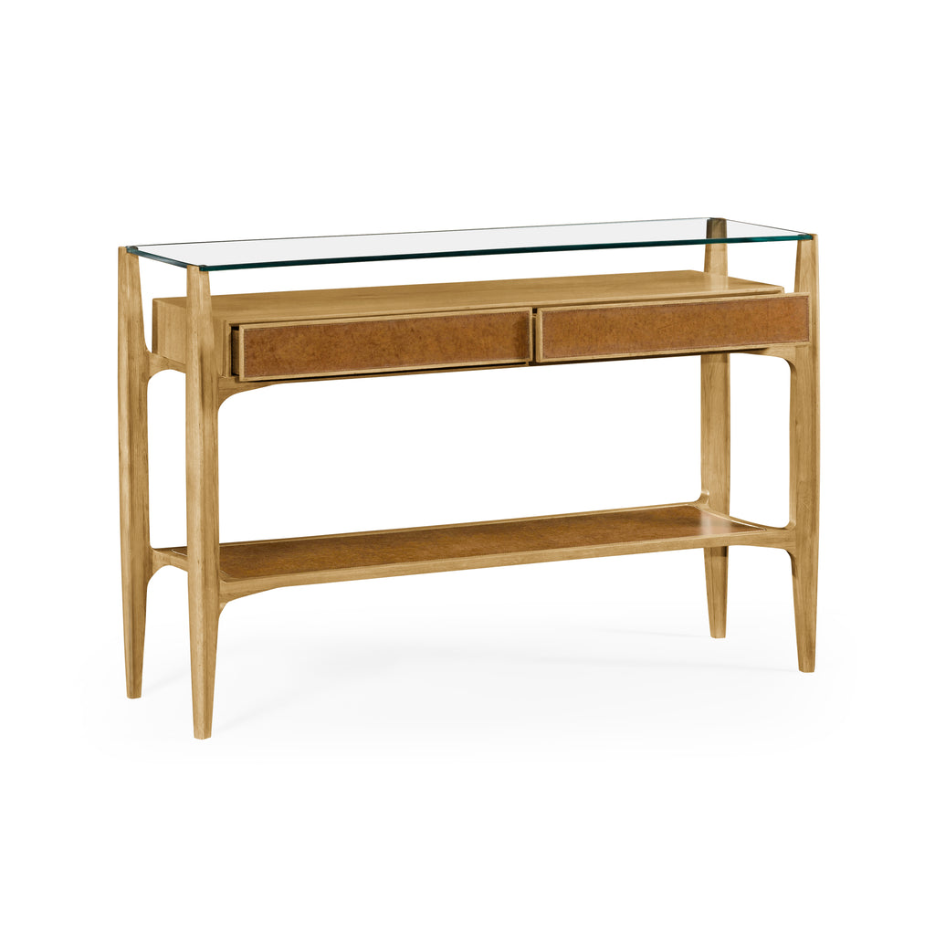 Modern Accents Washed Oak Architects Glass Top Console Table