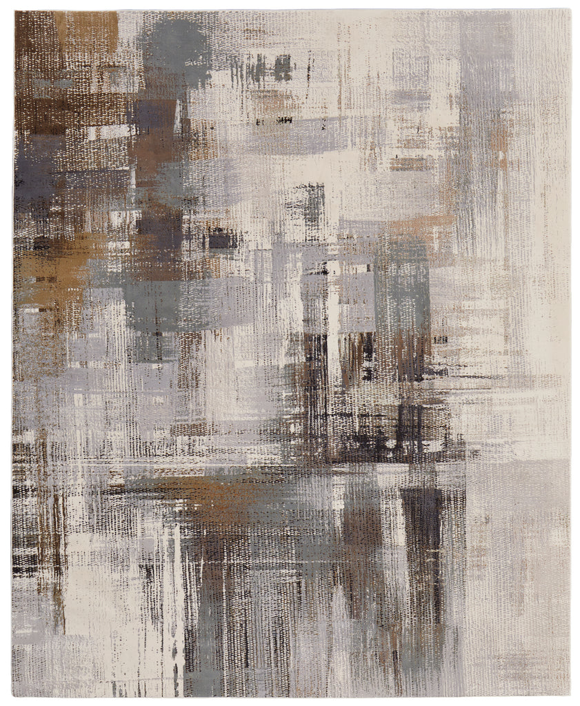 Clio Modern Abstract Ivory Gray Brown Area Rug (3'10" x 6')