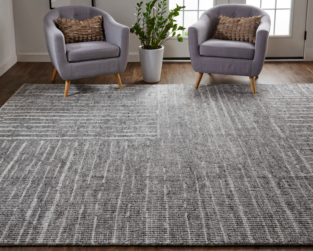 Alford Modern Checkered Gray Silver Ivory Area Rug (2' x 3')