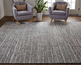 Alford Modern Checkered Gray Silver Ivory Area Rug (5'6" x 8'6")