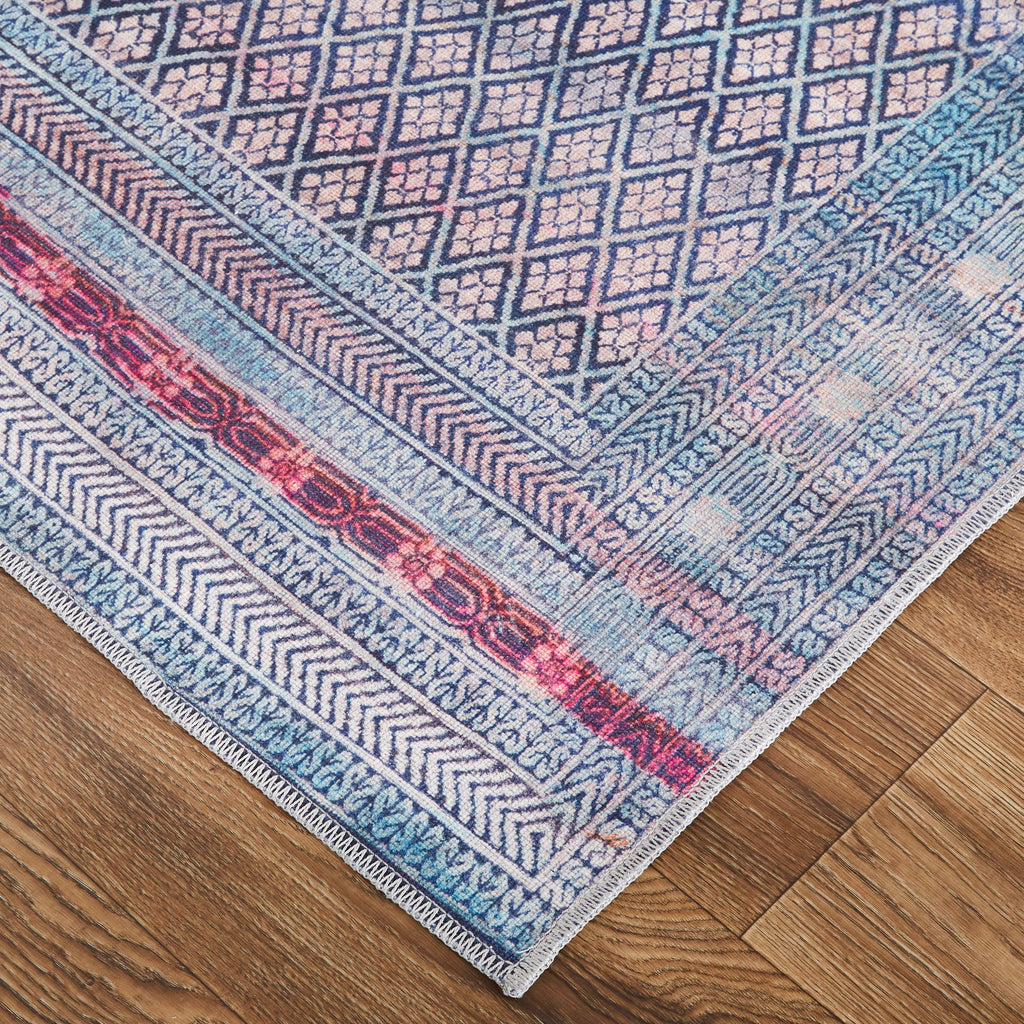 Voss Transitional Distressed Blue Tan Pink Area Rug (10'6" x 14')