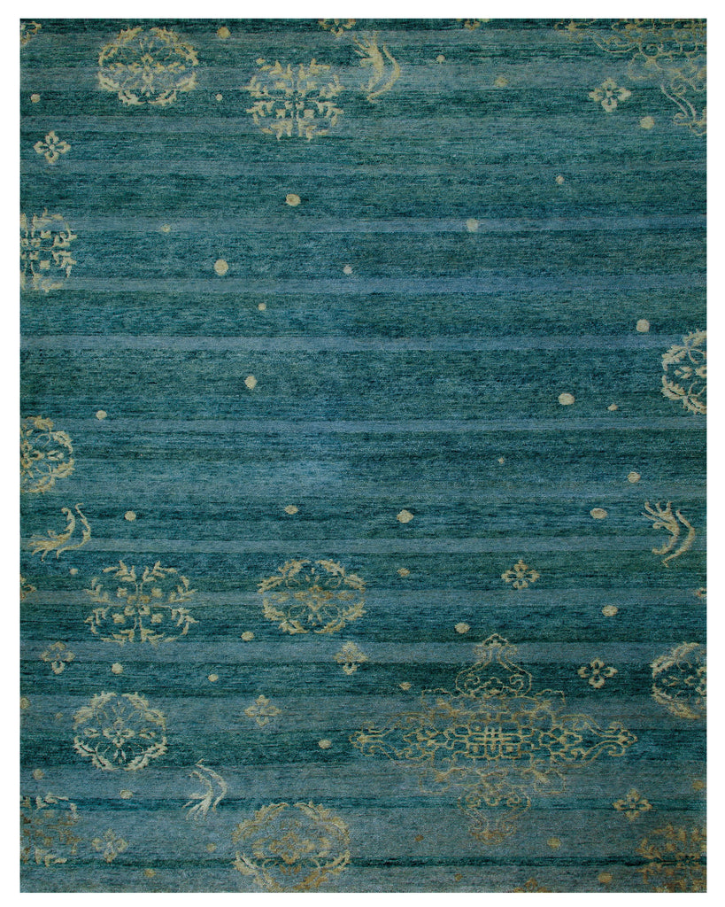 Qing Transitional Stripes Blue Green Tan Area Rug (2' x 3')