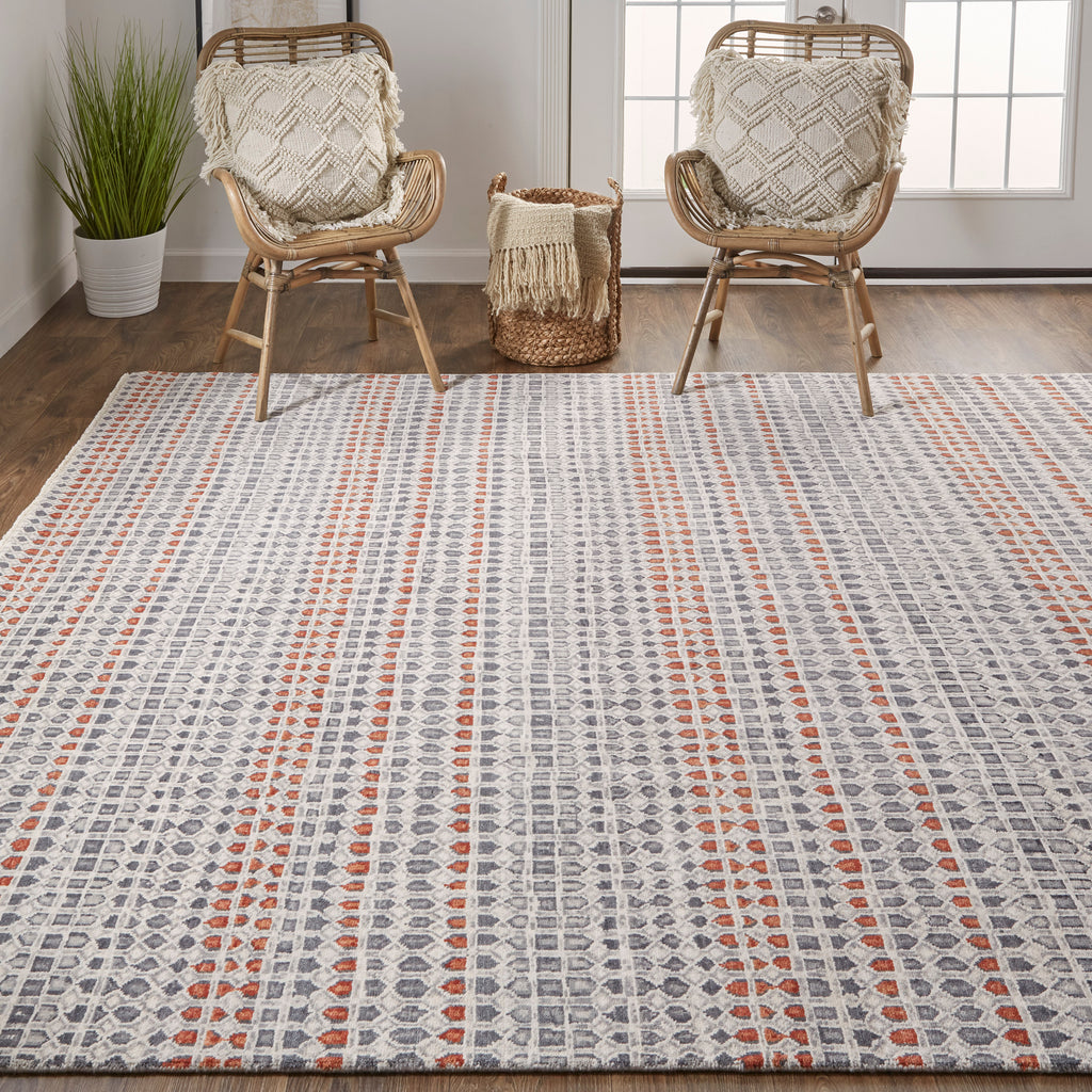 Harmon Transitional Stripes Gray Taupe Red Area Rug (2' x 3')