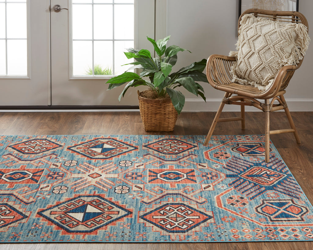 Nolan Transitional Southwestern Blue Red Tan Area Rug (5' x 8')