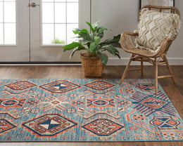 Nolan Transitional Southwestern Blue Red Tan Area Rug (7'9" x 10'6")