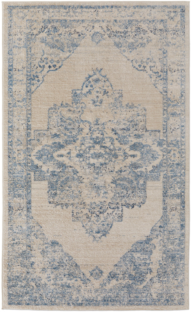 Camellia Transitional Medallion Blue Ivory Area Rug (5' x 7'6")