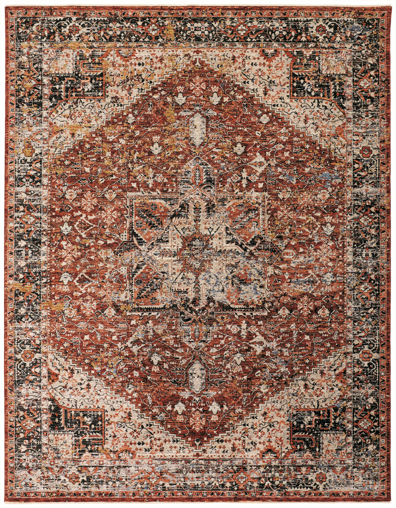 Caprio Transitional Medallion Red Ivory Black Area Rug (6'7" x 9'6")