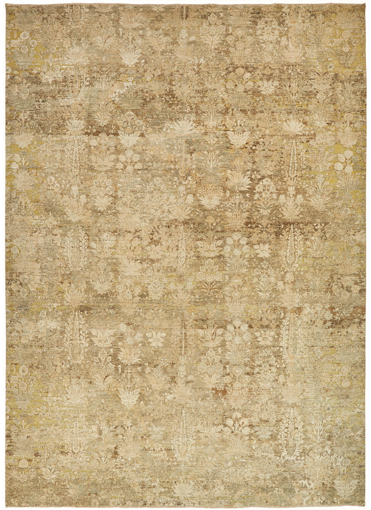 Siena Transitional Floral Botanical Tan Gold Brown Area Rug (7'9" x 9'9")