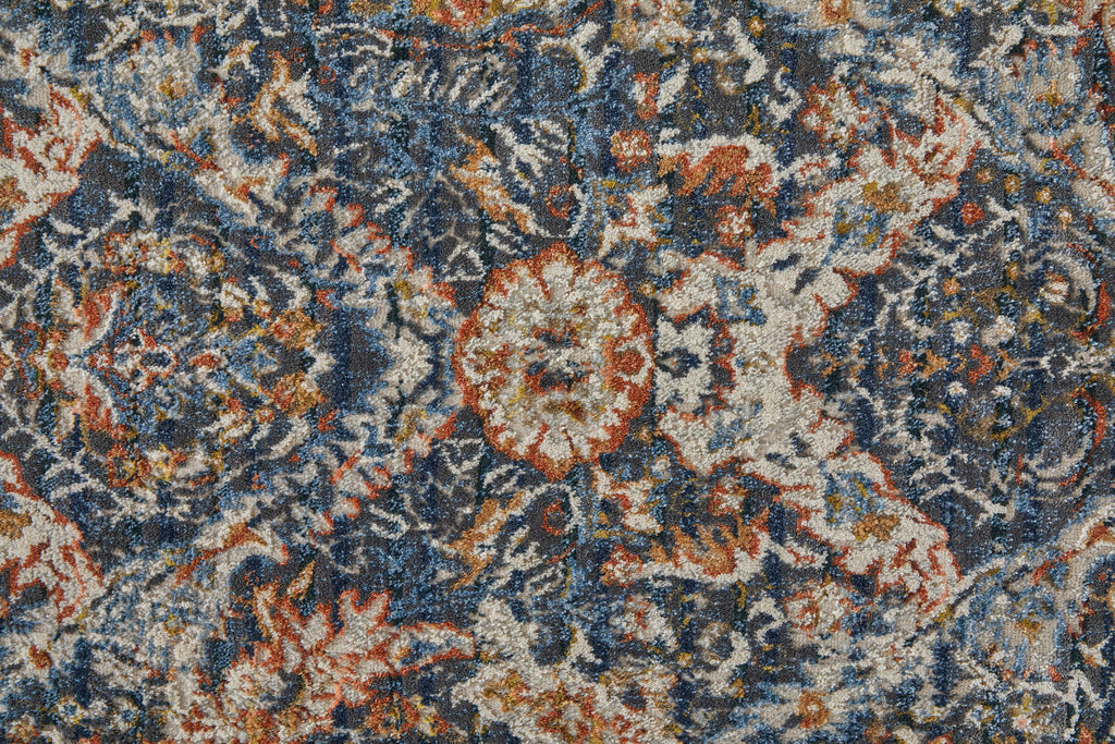 Kaia Transitional Floral Botanical Blue Orange Ivory Area Rug (2'6" x 10')