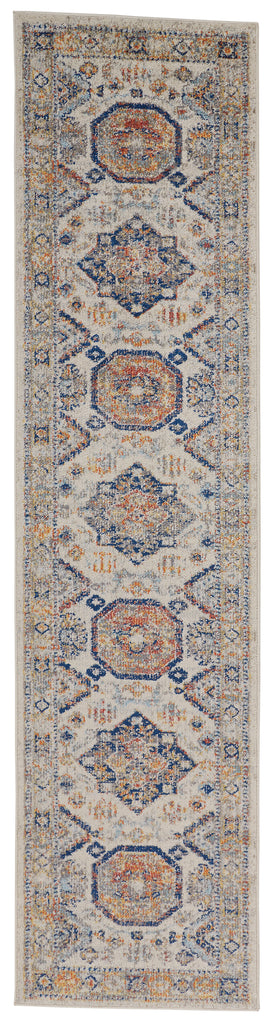 Bellini Transitional Medallion Ivory Orange Blue Area Rug (2' x 8')