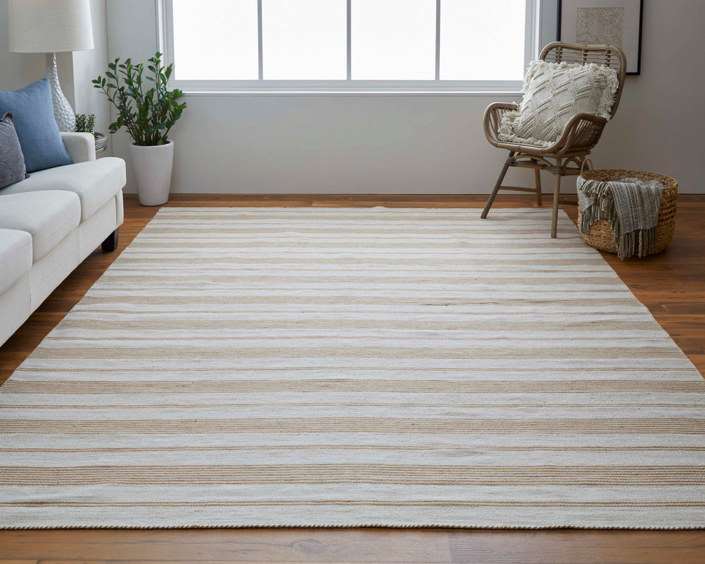 Duprine Transitional Stripes Ivory Taupe Brown Area Rug (8' x 11')