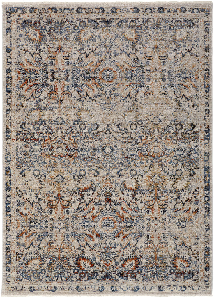 Kaia Transitional Damask Tan Blue Orange Area Rug (3' x 5')