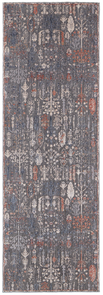 Thackery Transitional Floral Botanical Gray Ivory Orange Area Rug (2'7" x 7'10")