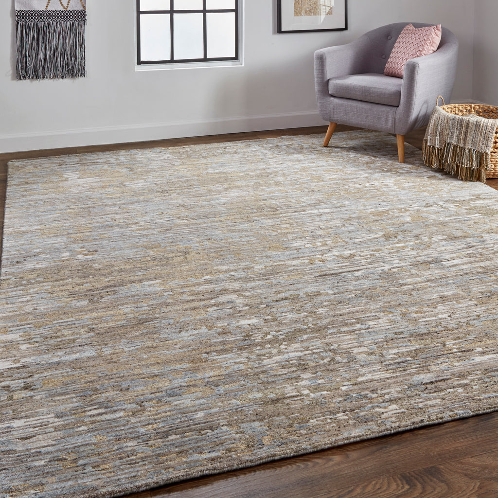 Conroe Modern Abstract Brown Gray Area Rug (9'6" x 13'6")