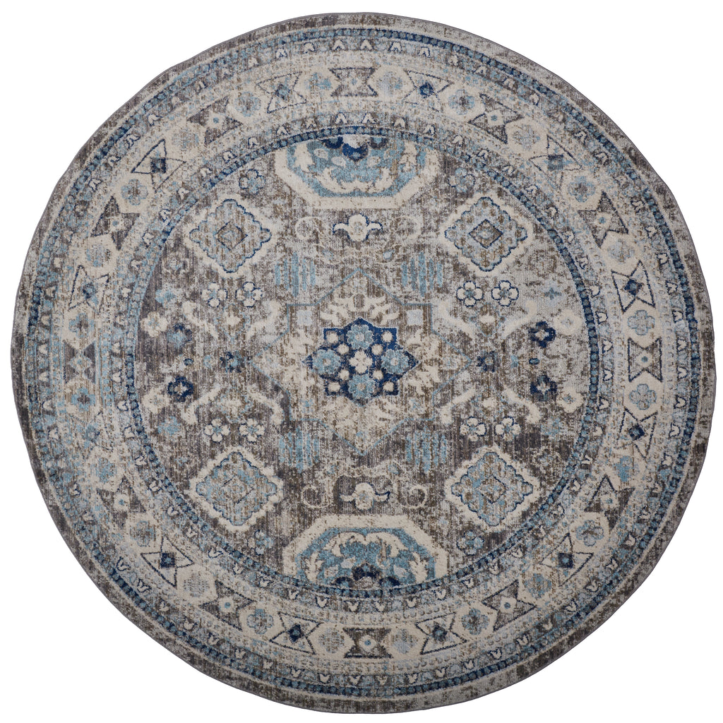 Bellini Transitional Medallion Gray Brown Blue Area Rug (7'10" x 7'10")