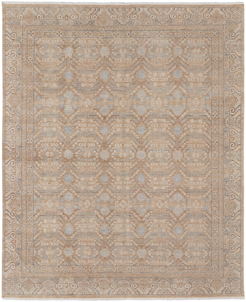 Ronin Transitional Damask Tan Brown Blue Area Rug (8'6" x 11'6")