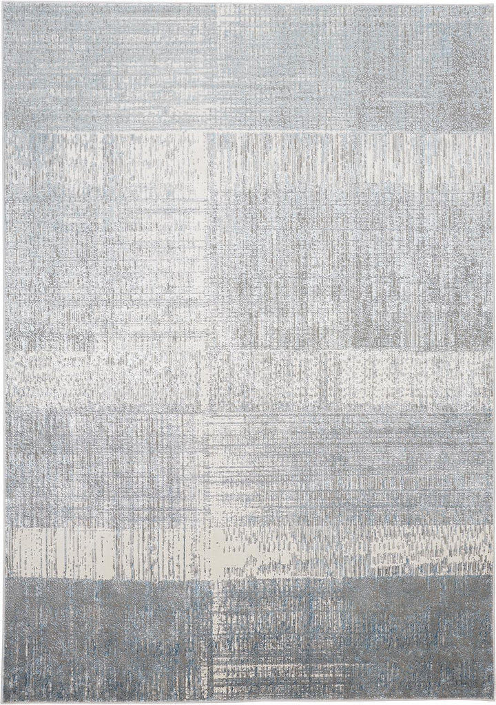 Azure Modern Abstract White Gray Blue Area Rug (5' x 8')