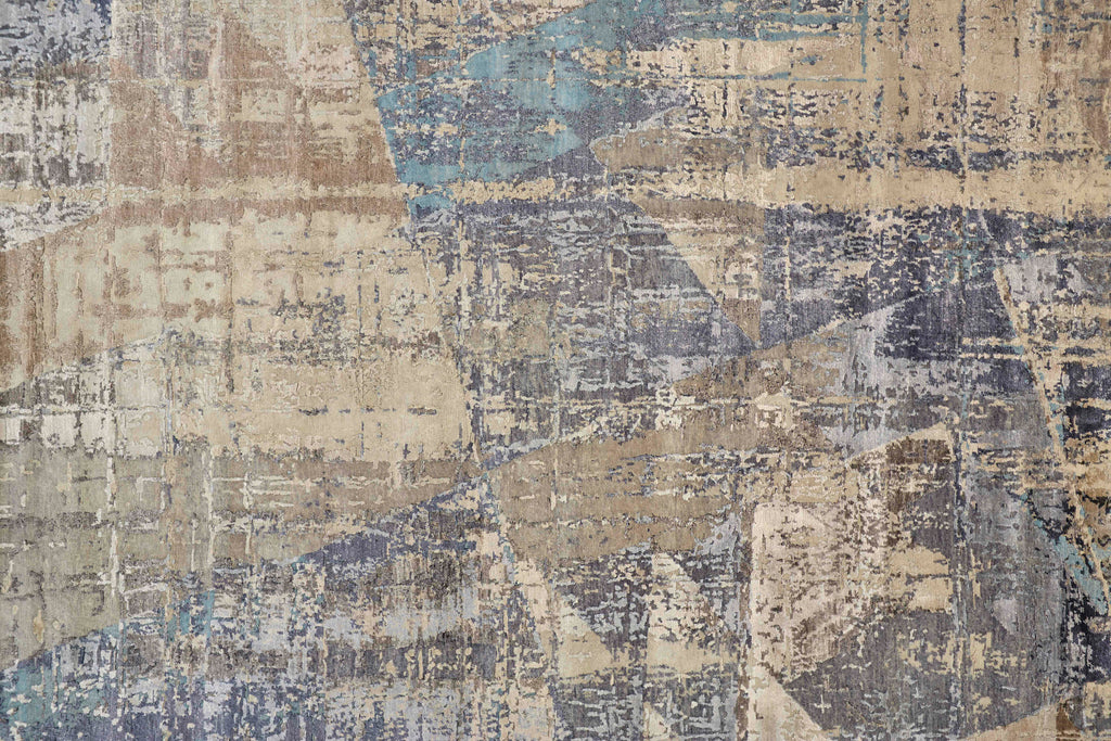 Adira Modern Abstract Tan Brown Blue Area Rug (7'9" x 9'9")