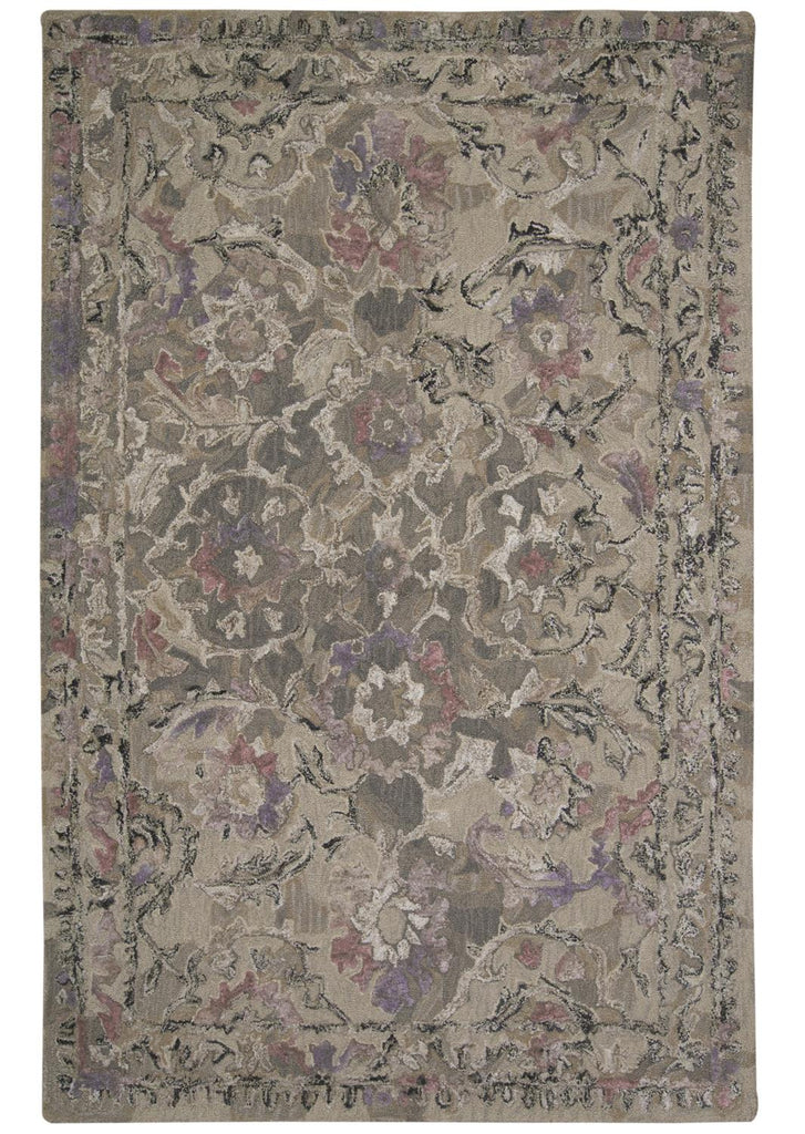 Tivoli Transitional Floral Botanical Taupe Gray Purple Area Rug (5' x 8')