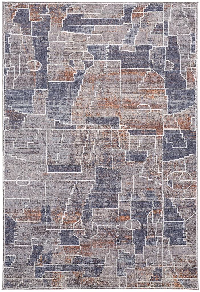 Francisco Transitional Abstract Blue Gray Orange Area Rug (6'7" x 9'4")