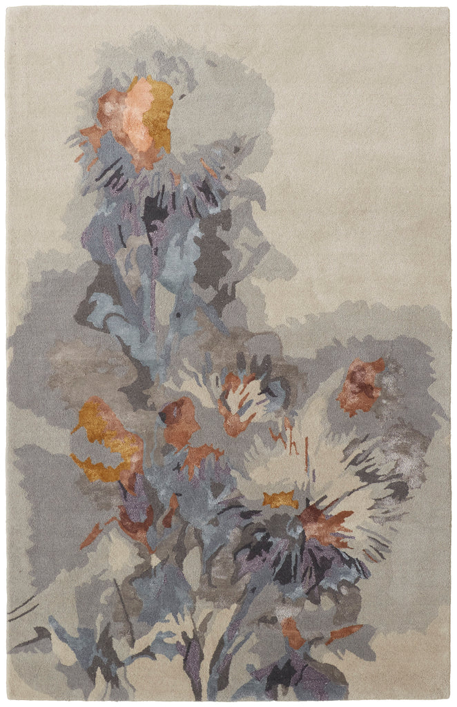 Dafney Transitional Floral Botanical Gray Blue Orange Area Rug (9' x 12')