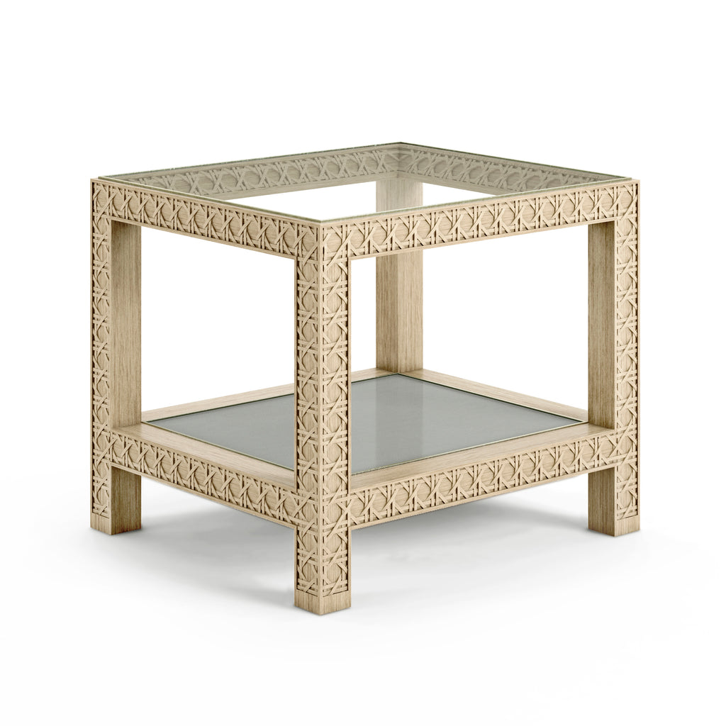 Water Cnoidal Cane Carved End Table