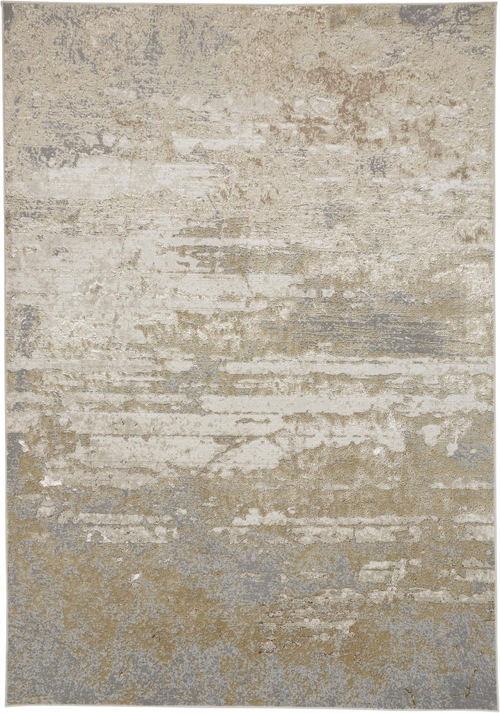 Aura Modern Abstract Ivory Gold Gray Area Rug (9'2" x 12')