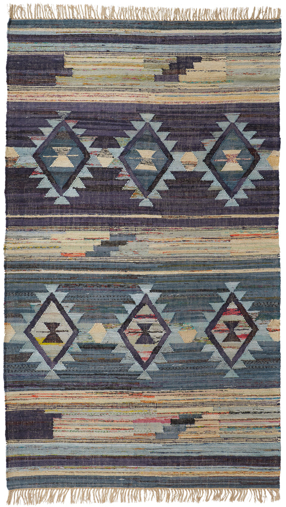 Ezra II Transitional Diamond Blue Purple Tan Area Rug (4' x 6')