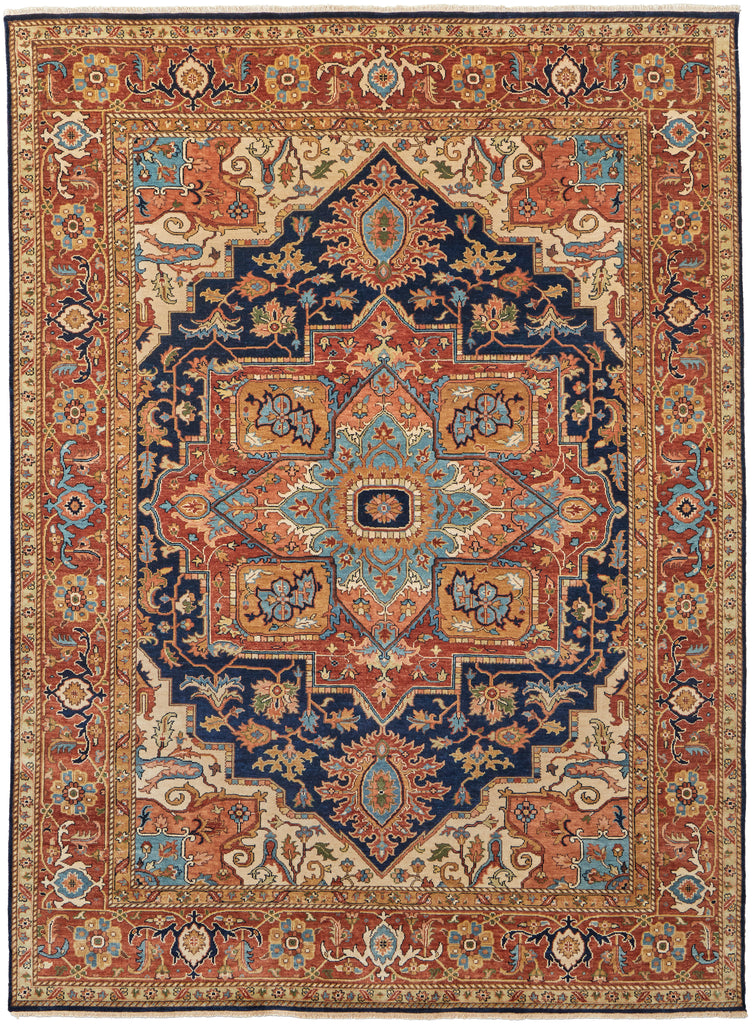 Ralston Traditional Damask Orange Red Blue Area Rug (11'6" x 15')