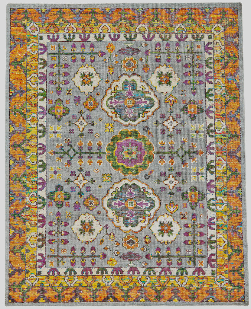 Sattika Traditional Oriental Gray Orange Purple Area Rug (7'9" x 9'9")