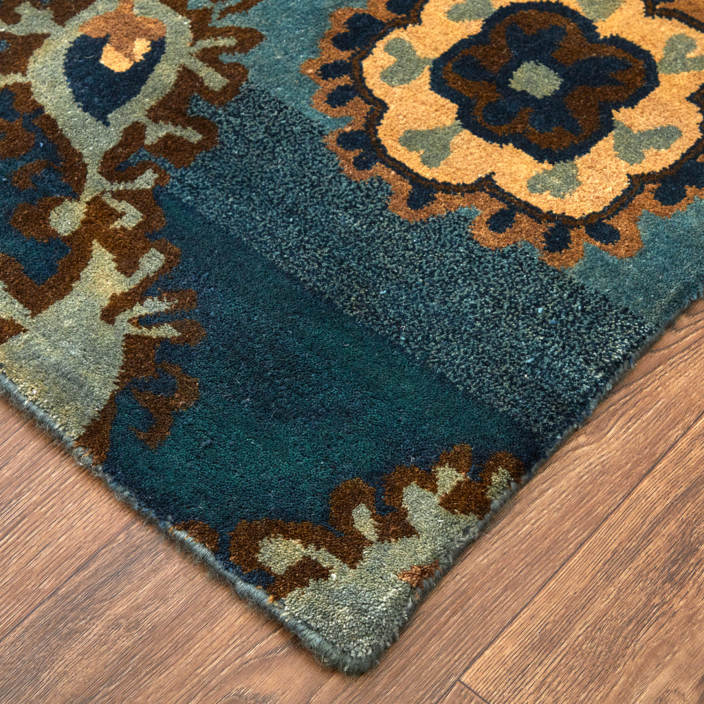 Amzad Transitional Ikat Blue Gray Tan Area Rug (7'9" x 9'9")