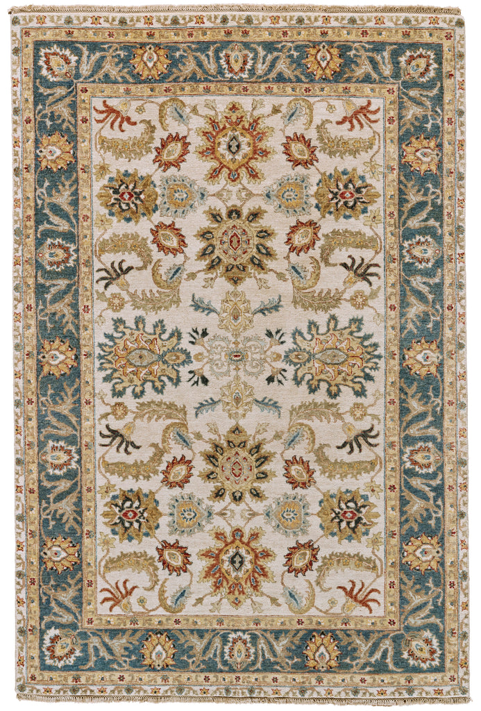 Bhatia Traditional Oriental Ivory Blue Yellow Area Rug (11'6" x 15')