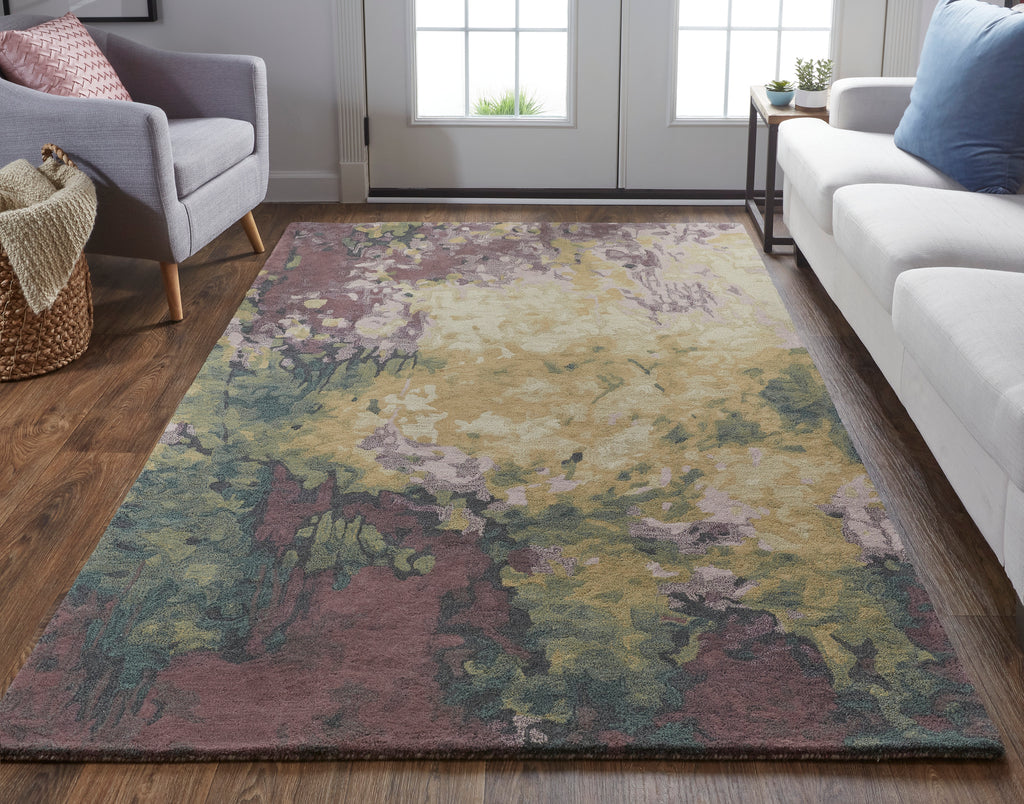 Amira Transitional Abstract Gold Purple Green Area Rug (5' x 8')