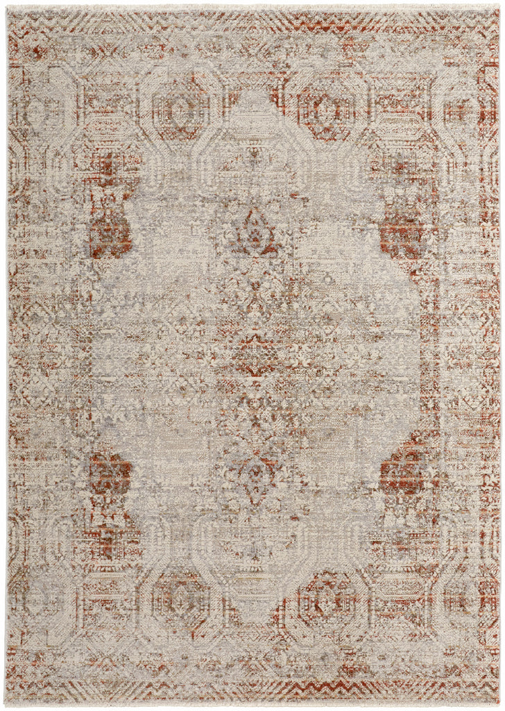 Kaia Transitional Distressed Tan Ivory Orange Area Rug (12' x 15')