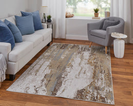 Aura Modern Abstract Ivory Gold Brown Area Rug (3'11" x 6')