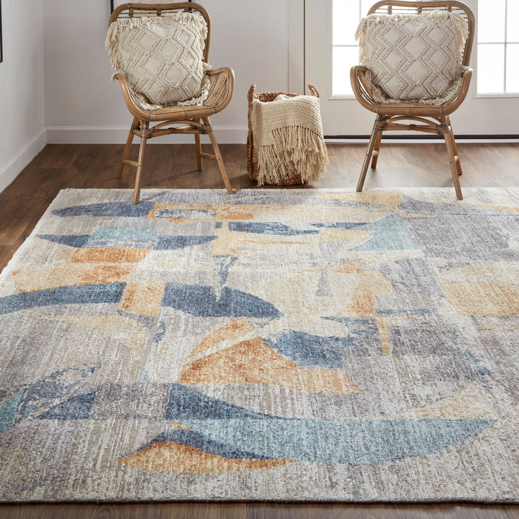 Salina Transitional Abstract Gray Blue Orange Area Rug (11'6" x 15')