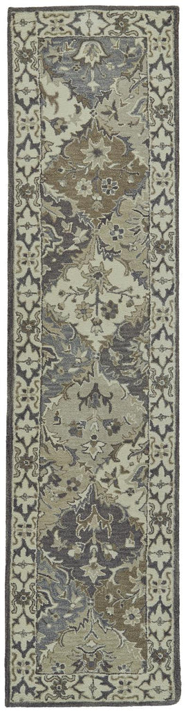 Eaton Traditional Bordered Blue Gray Taupe Area Rug (2'6" x 10')