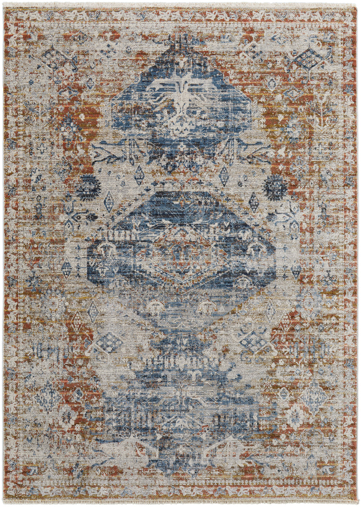 Kaia Transitional Medallion Ivory Orange Blue Area Rug (9'8" x 12'8")