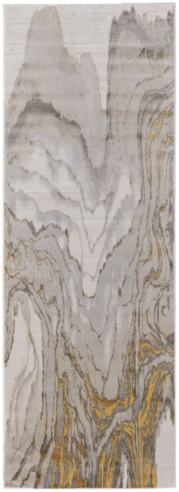 Waldor Modern Watercolor Gold Ivory Gray Area Rug (12' x 15')