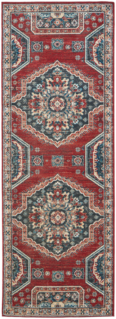 Nolan Transitional Medallion Red Gray Tan Area Rug (2'10" x 7'10")